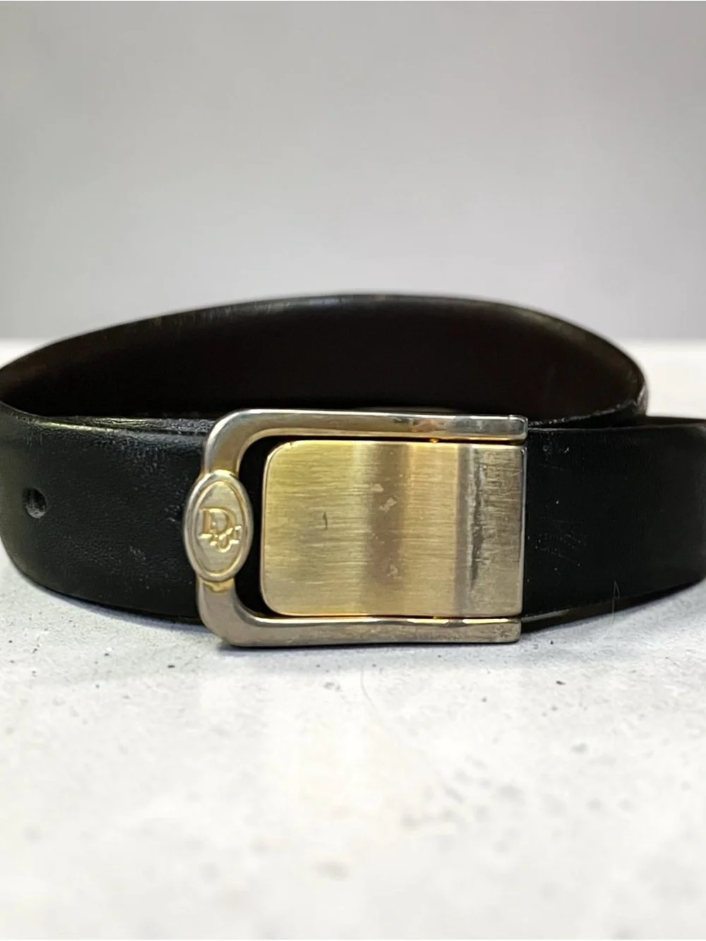 Vintage Christian Dior Reversible Black/Brown Belt w/Gold-Tone Buckle